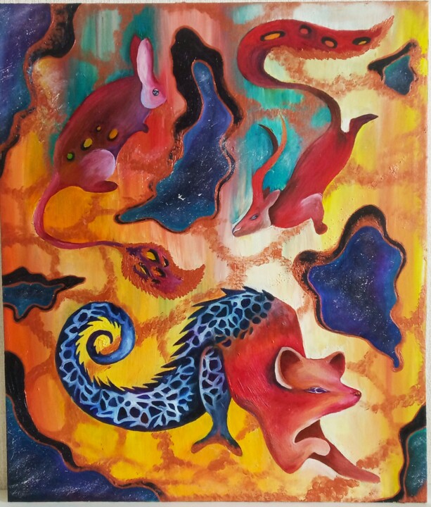 Painting titled "Micro cosmos" by Lina Kim, Original Artwork, Acrylic Mounted on artwork_cat.
