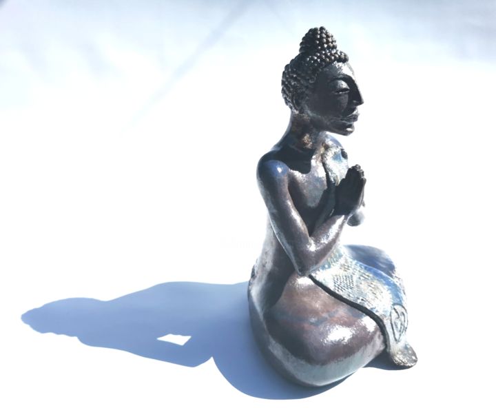 Sculpture intitulée "Bouddha Azul" par Caroline Patón, Œuvre d'art originale, Céramique