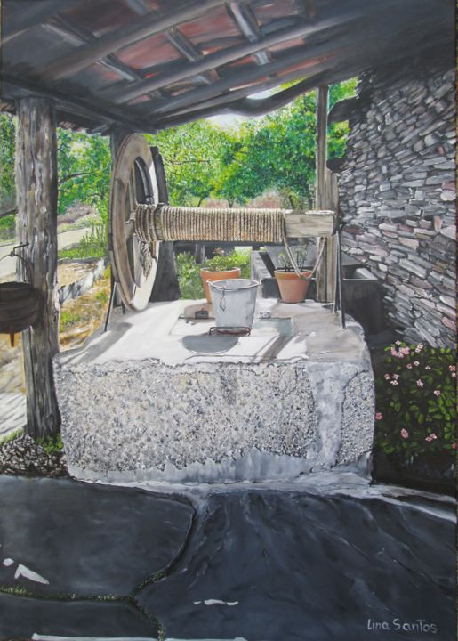 Peinture intitulée "o poço da aldeia" par Lina Santos, Œuvre d'art originale, Huile