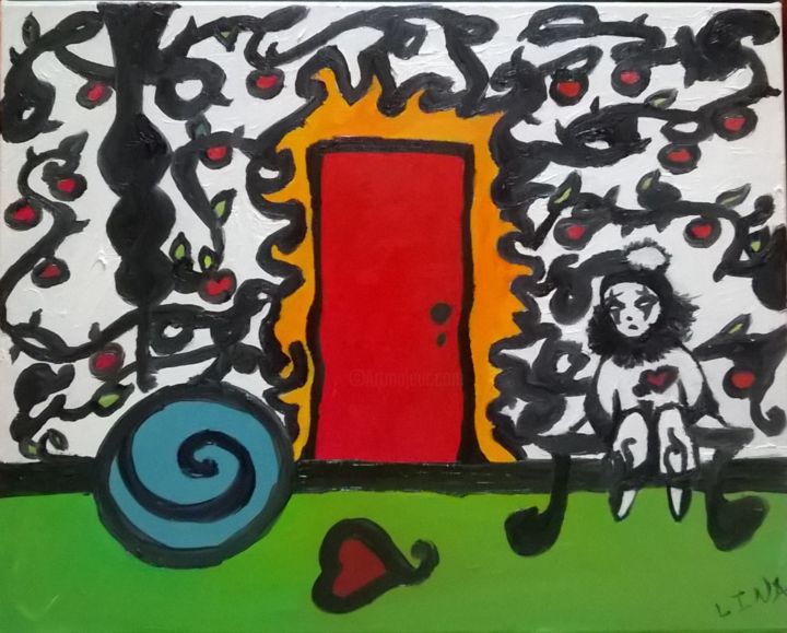 Pintura intitulada "O que há atrás da p…" por Lina Dalia, Obras de arte originais, Óleo