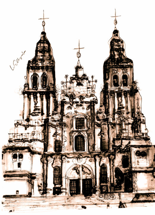 Zeichnungen mit dem Titel "Cathedral de Santia…" von Lina Efthyvoulou, Original-Kunstwerk, Tinte