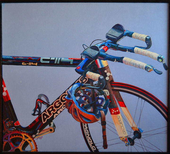 Painting titled "Bike Argon 18" by Linaldo Cardoso, Original Artwork, Oil