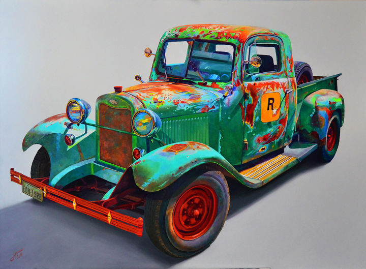 Pintura intitulada "Chevrolet 1928 oil…" por Linaldo Cardoso, Obras de arte originais, Óleo