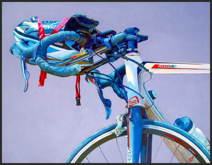 「Blue bike - 100cm-x…」というタイトルの絵画 Linaldo Cardosoによって, オリジナルのアートワーク, オイル