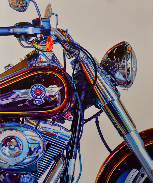 Schilderij getiteld "Harley Davidson - o…" door Linaldo Cardoso, Origineel Kunstwerk