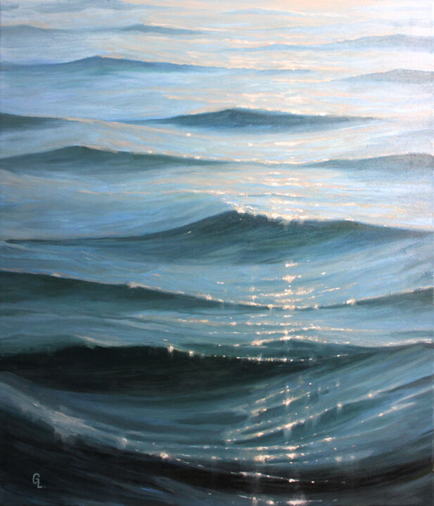 Malarstwo zatytułowany „SEA WAVES” autorstwa Linar Ganeew, Oryginalna praca, Olej Zamontowany na Drewniana rama noszy
