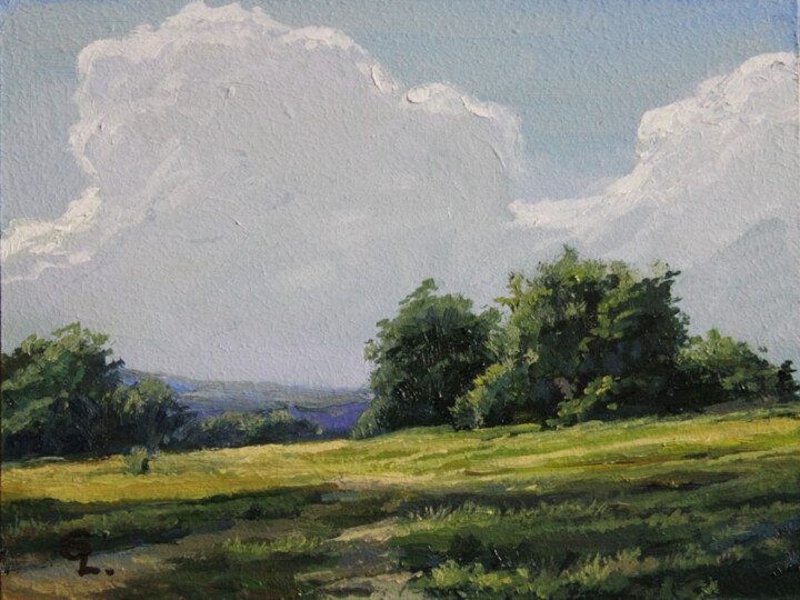 Painting titled "Summer day" by Linar Ganeew, Original Artwork, Oil Mounted on Other rigid panel