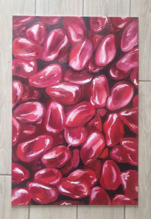 Painting titled "grains from pomegra…" by Linara Akmeyeva, Original Artwork, Oil