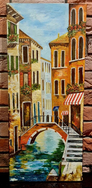 Painting titled "Venice" by Linara Akmeyeva, Original Artwork, Oil Mounted on Wood Stretcher frame