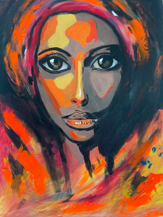 Peinture intitulée "Africaine" par Lind-Art, Œuvre d'art originale, Acrylique