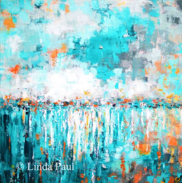 Painting titled "Turquoise Reflectio…" by Linda Paul, Original Artwork, Acrylic