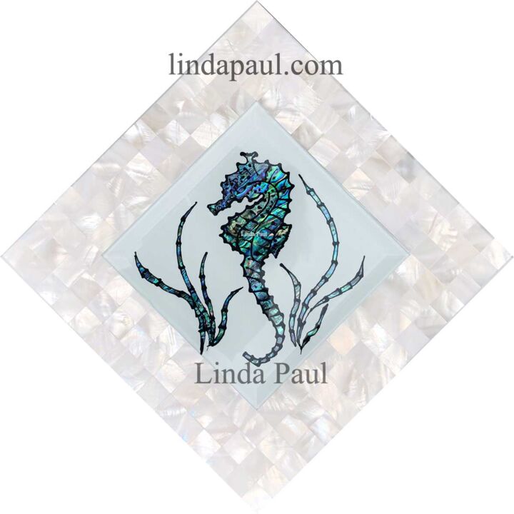Sculpture titled "Seahorse glass tile…" by Linda Paul, Original Artwork, Mosaic