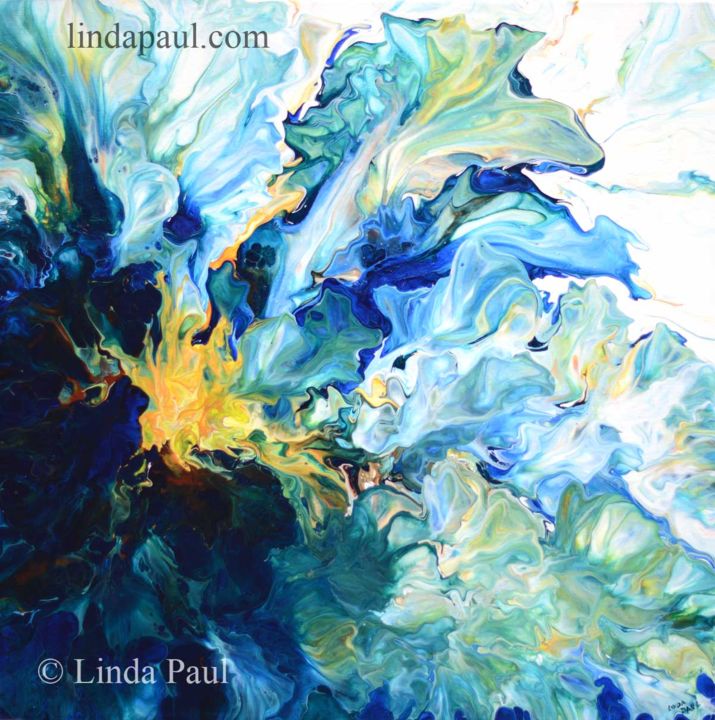 Painting titled "Blue Bloom flower p…" by Linda Paul, Original Art, Acrylic