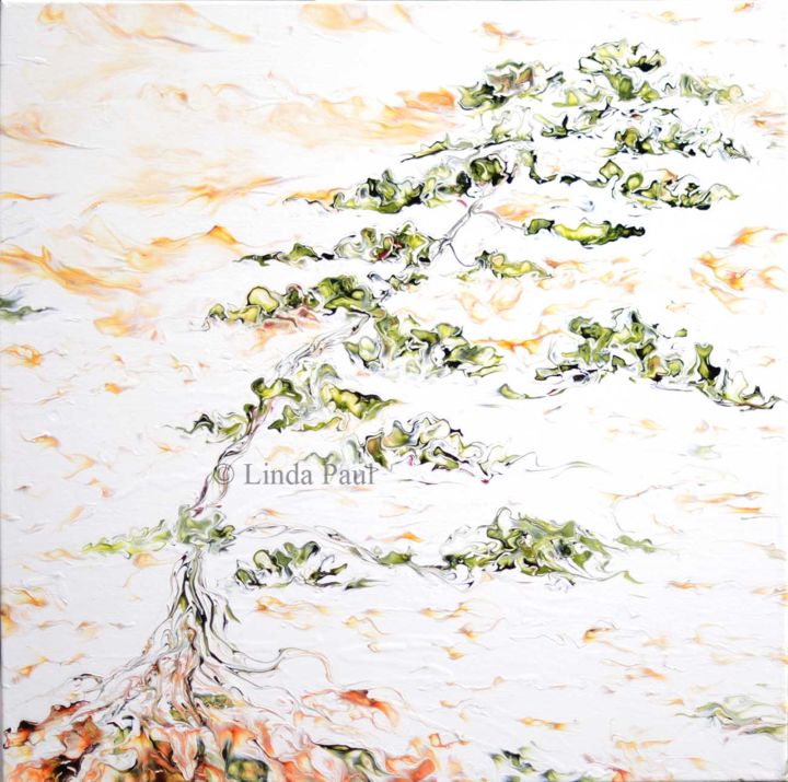 Painting titled "Windswept Bonsai Tr…" by Linda Paul, Original Art, Acrylic