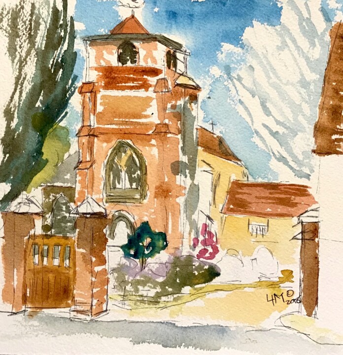 Painting titled "Fishley Church , Es…" by Linda H Matthews, Original Artwork, Watercolor