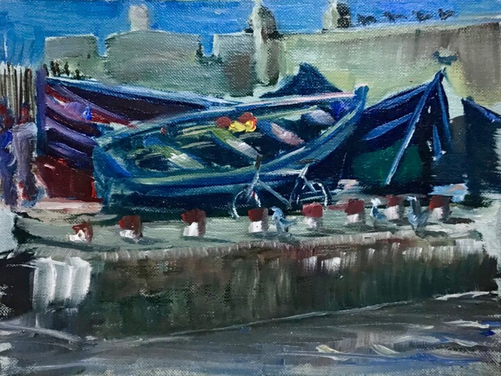 Pintura intitulada "Essaouira Port" por Linda H Matthews, Obras de arte originais, Óleo