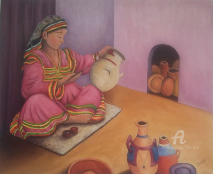 Painting titled "femme-kabyle.jpg" by Linda Kacer, Original Artwork