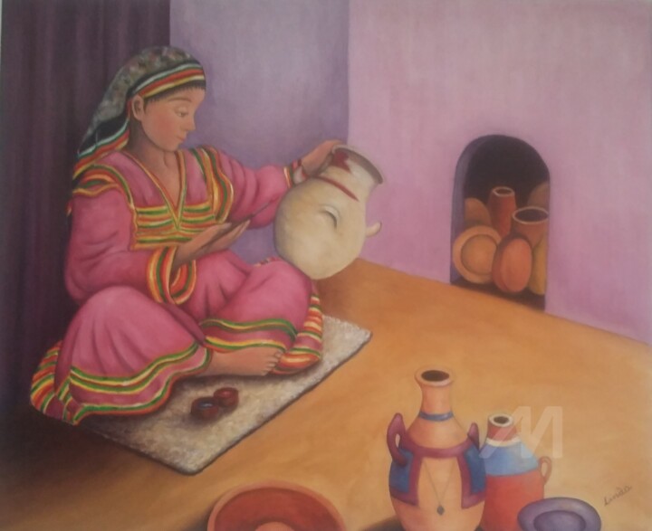 Painting titled "femme-kabyle.jpg" by Linda Kacer, Original Art,