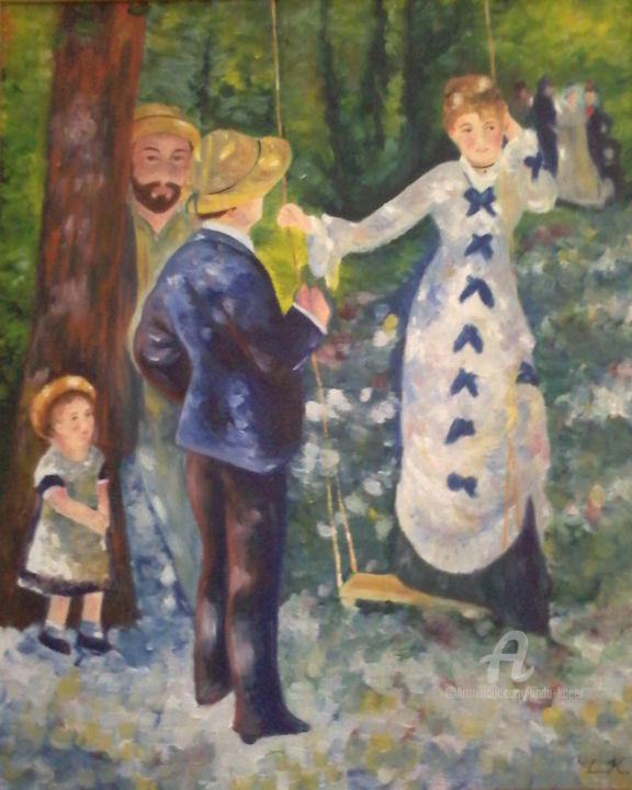 Painting titled "La Balançoire from…" by Linda Kacer, Original Artwork, Oil