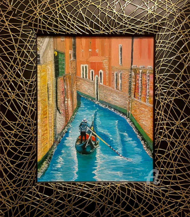 Painting titled "Voyage à Venise" by Linda Portelli, Original Artwork, Oil Mounted on artwork_cat.