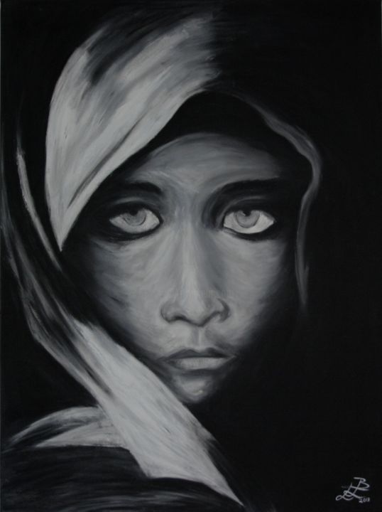 Painting titled "afgan-girl.jpg" by Linda Berg, Original Artwork, Acrylic