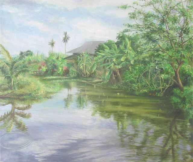 Painting titled "Malay village" by Linda Chen, Original Artwork