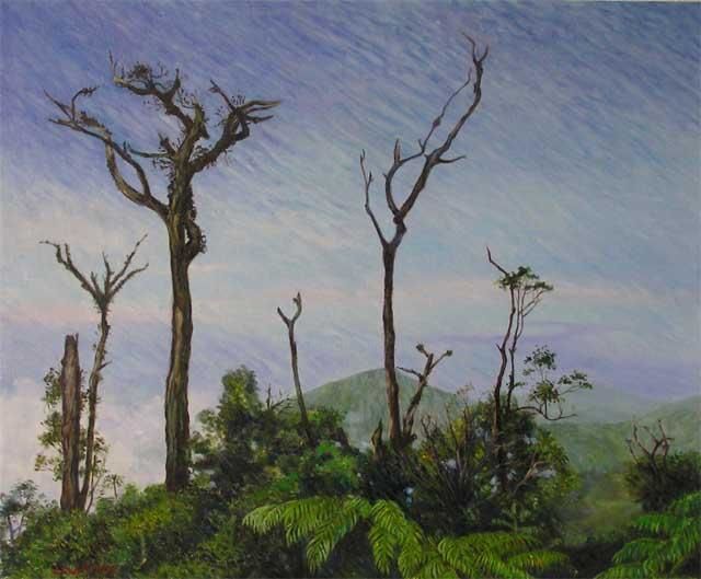 Malerei mit dem Titel "Hill Top - Genting…" von Linda Chen, Original-Kunstwerk, Öl