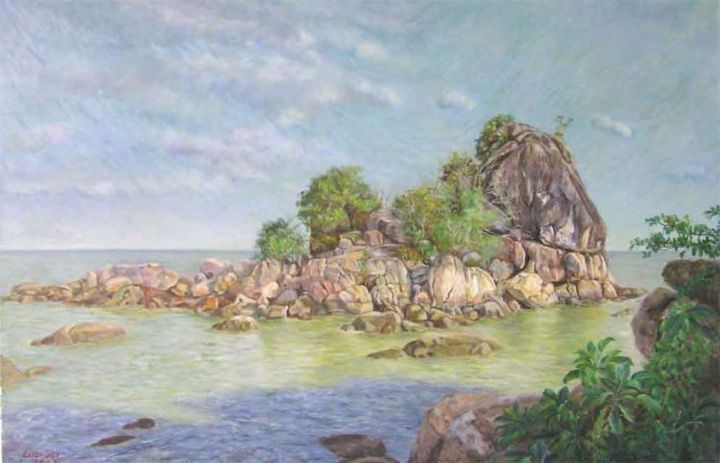 Painting titled "Lover's Isle - Batu…" by Linda Chen, Original Artwork, Oil