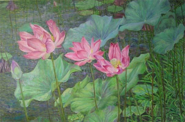 Картина под названием "Lotus - S.3 - Ipoh" - Linda Chen, Подлинное произведение искусства, Масло