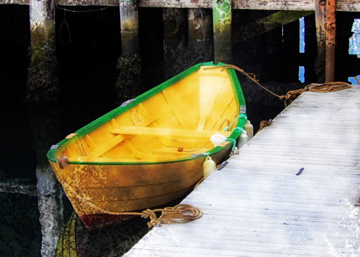 Photography titled "Rowboat at Dock" by Linda Hegland, Original Artwork, Digital Photography