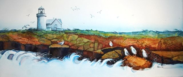 Peinture intitulée "Le calme de l'île" par Linda Labelle, Œuvre d'art originale, Aquarelle