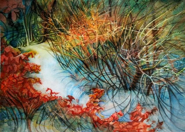 Peinture intitulée "Poésie de parcours" par Linda Labelle, Œuvre d'art originale, Aquarelle