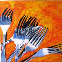 Pittura intitolato "Forks" da Linda Morris, Opera d'arte originale, Olio