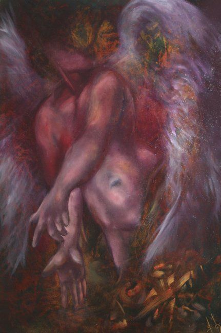 Painting titled "Who tries on angels…" by L.Jakobsson, Original Artwork