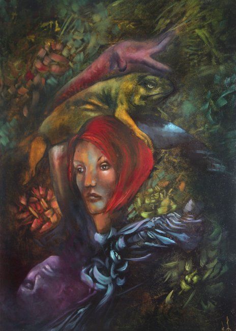 Painting titled "Lizard of Us" by L.Jakobsson, Original Artwork