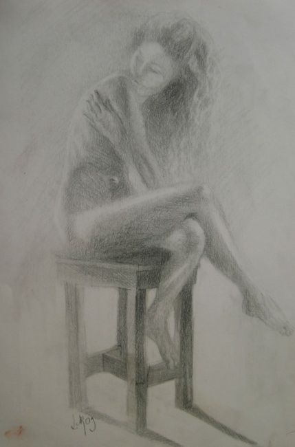 Painting titled "Sitting" by L.Jakobsson, Original Artwork