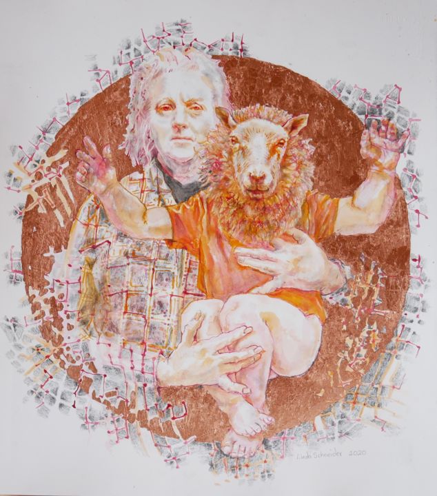 Drawing titled "The Farmer's Daught…" by Linda Schneider, Original Art, Ink