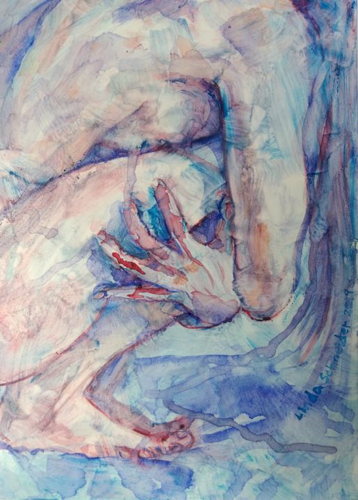 Painting titled "Anxiety" by Linda Schneider, Original Artwork, Watercolor
