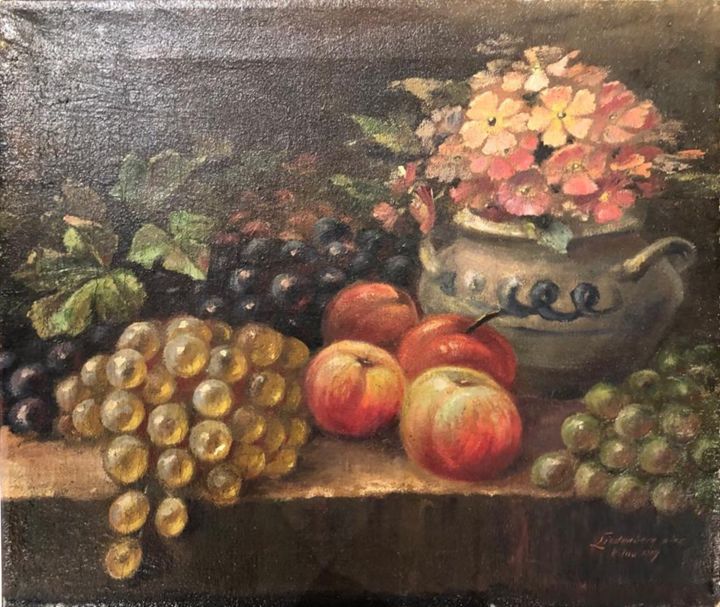 Painting titled "Grapes and Peaches…" by Lindenberg, Original Artwork, Oil