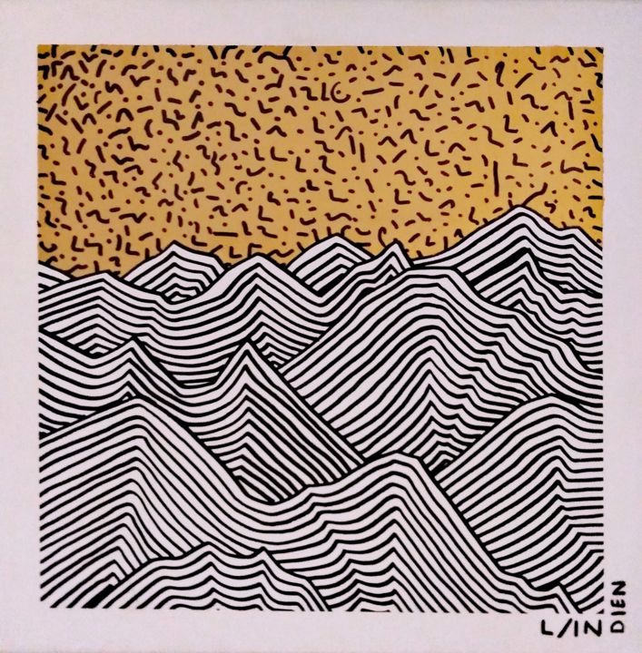 Painting titled "Mountains (Golden S…" by L/Indien, Original Artwork, Marker