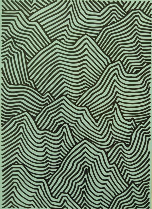 Drawing titled "Mountains (Green)" by L/Indien, Original Artwork, Marker