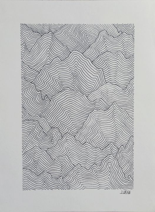 Drawing titled "Mountains Draw N°1" by L/Indien, Original Artwork, Marker