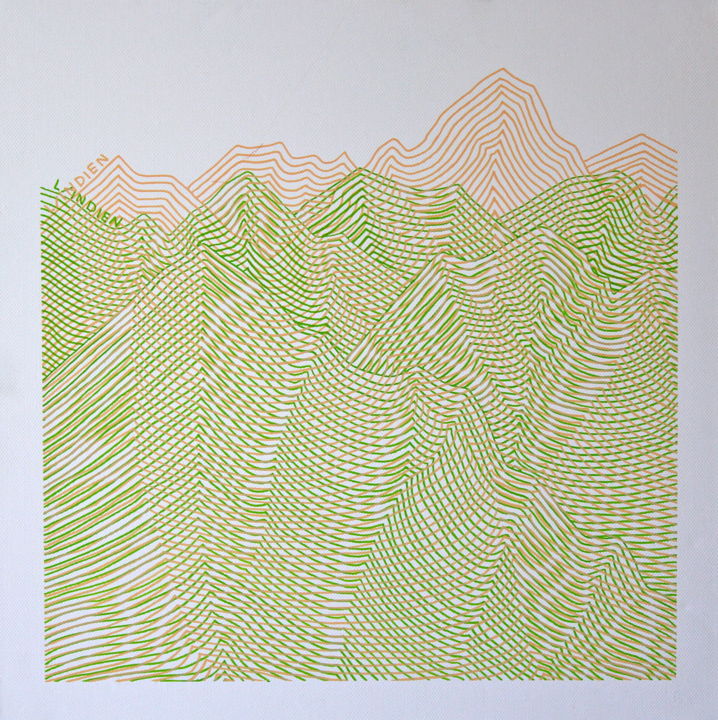 Dessin intitulée "Mountains" par L/Indien, Œuvre d'art originale, Marqueur