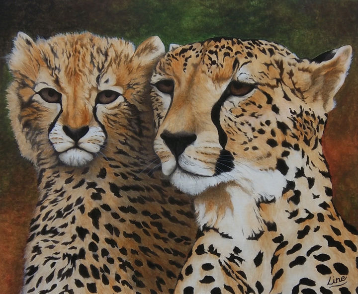 Peinture intitulée "guepard-et-petitjpe…" par Line-Rose, Œuvre d'art originale, Acrylique