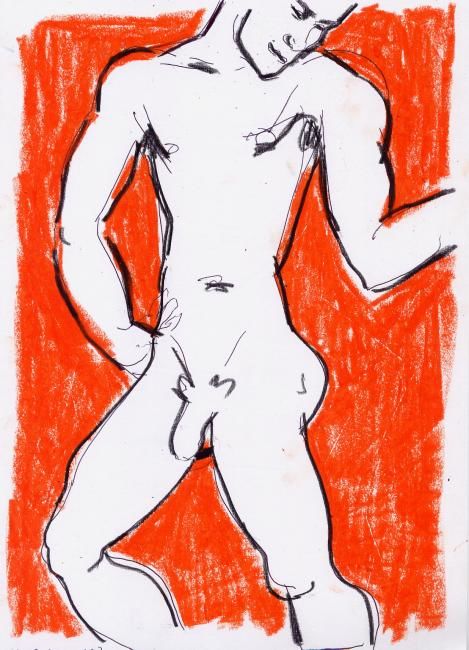 Painting titled "dancing red boy  (w…" by Linearion, Original Artwork, Oil