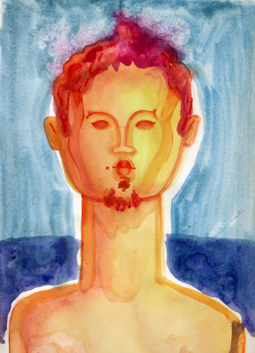 Peinture intitulée "satyr head" par Linearion, Œuvre d'art originale, Aquarelle