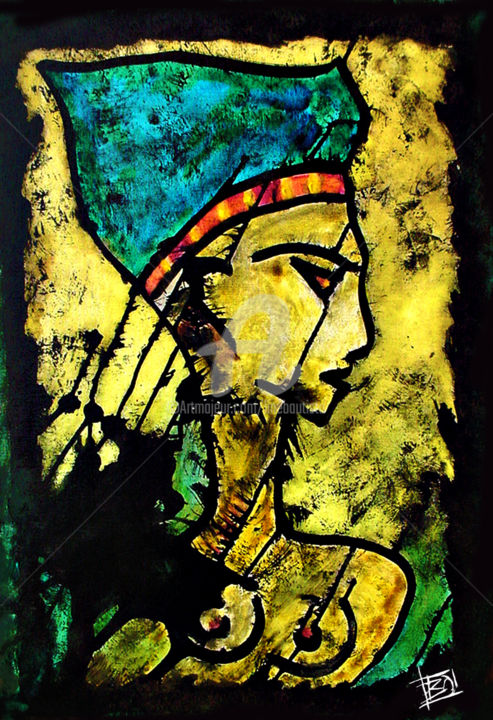 Pintura intitulada "Nefertiti.jpg" por Line Bautista, Obras de arte originais, Acrílico Montado em Cartão