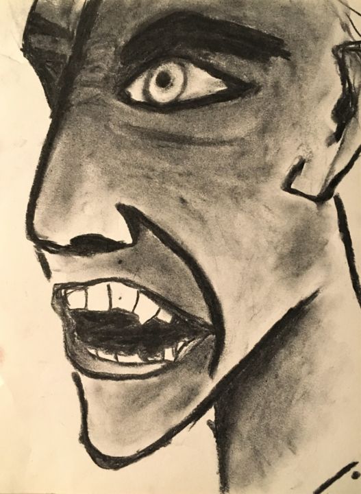 Painting titled "Happiness" by Linedot, Original Artwork, Charcoal
