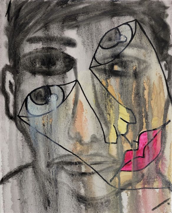 Картина под названием "Crying into our be(…" - Linedot, Подлинное произведение искусства, Масло