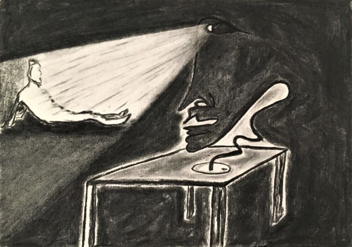 Peinture intitulée "Turn the Dark On" par Linedot, Œuvre d'art originale, Fusain
